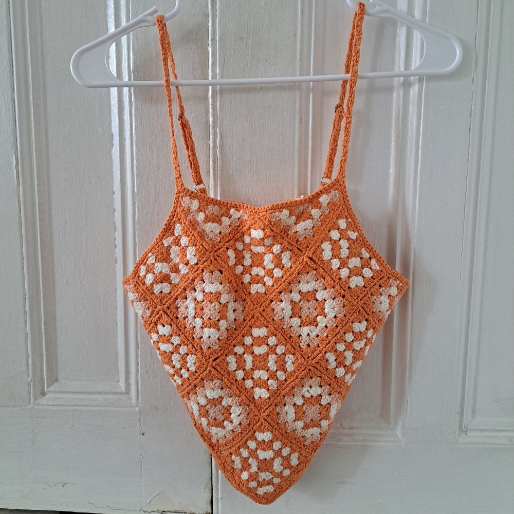 Forever 21 Orange and White Crochet Top - Never Worn
